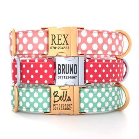 Personalized “Polka Dot Design” Dog Collar – Custom Premium Adjustable Collar