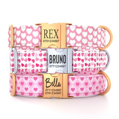 Personalized “Pink Heart” Dog Collar – Custom Premium Adjustable Collar