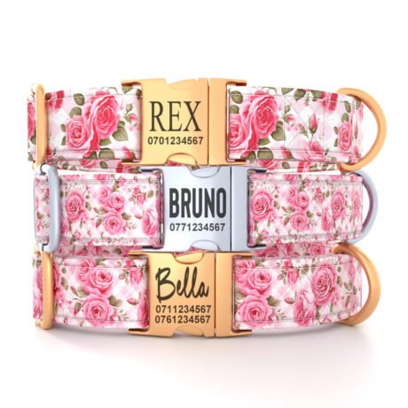 Personalized “Rose Flower Design” Dog Collar – Custom Premium Adjustable Collar